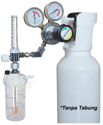 FRES Flowmeter Oksigen Dewasa 0 - 15 LPM dengan Regulator tabung oksigen lengkap Humidifier 135ml