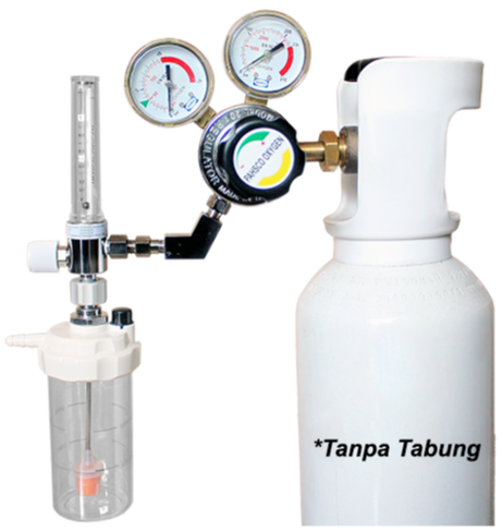 FRES FLOWMETER OKSIGEN BAYI 0,1-1 LPM DENGAN REGULATOR TABUNG OKSIGEN LENGKAP HUMIDIFIER 135ML