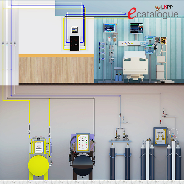 FRES SISTEM MEDICAL GAS MANIFOLD (O2, N2O, N2,CO2, COMP AIR); MEDICAL AIR COMPRESSOR; DAN MEDICAL VACUUM PUMP LENGKAP (PER TITIK OUTLET)